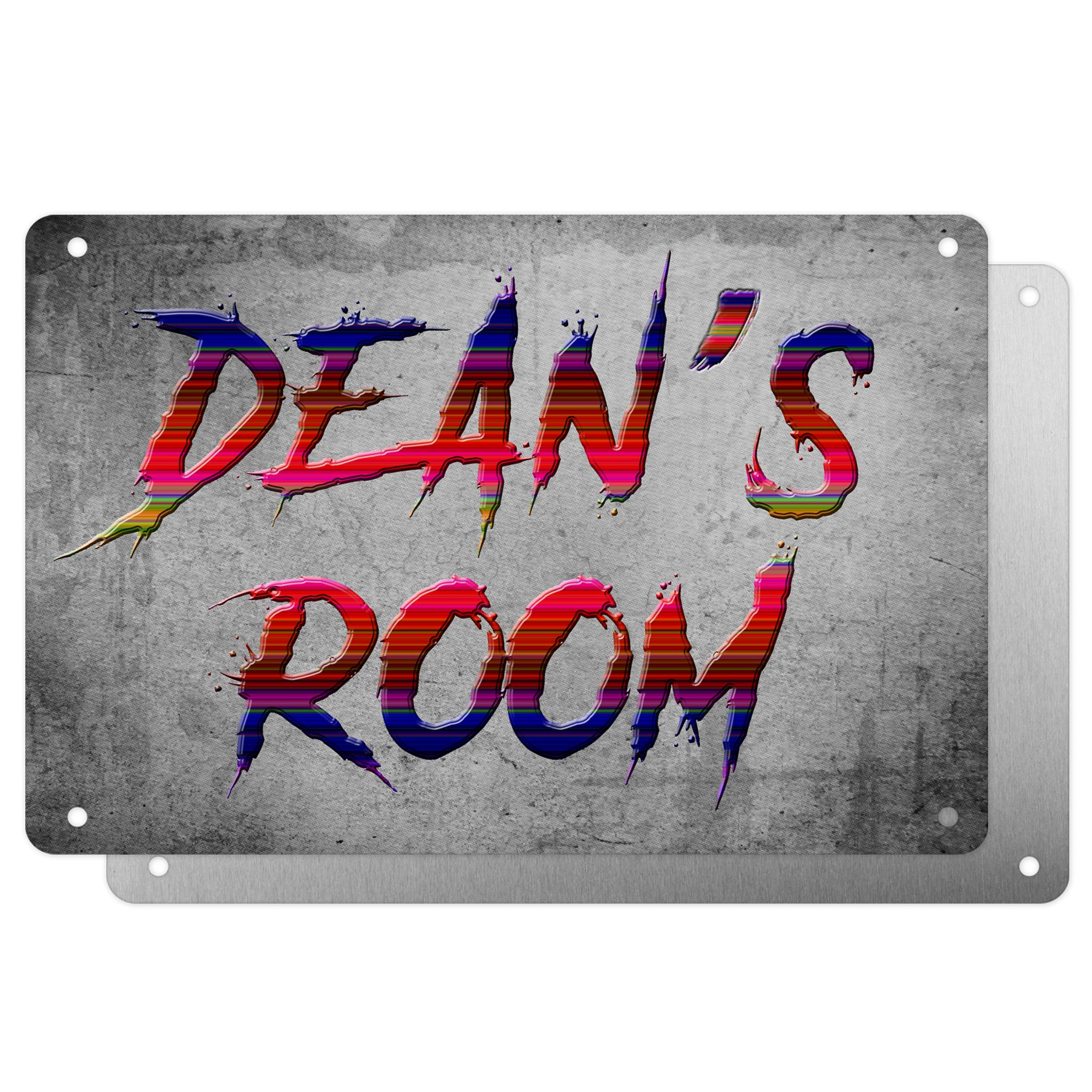 Boys Personalised Bedroom Name Plaque – Aluminium Metal Sign | Stripy Slash Font | Gift for Him