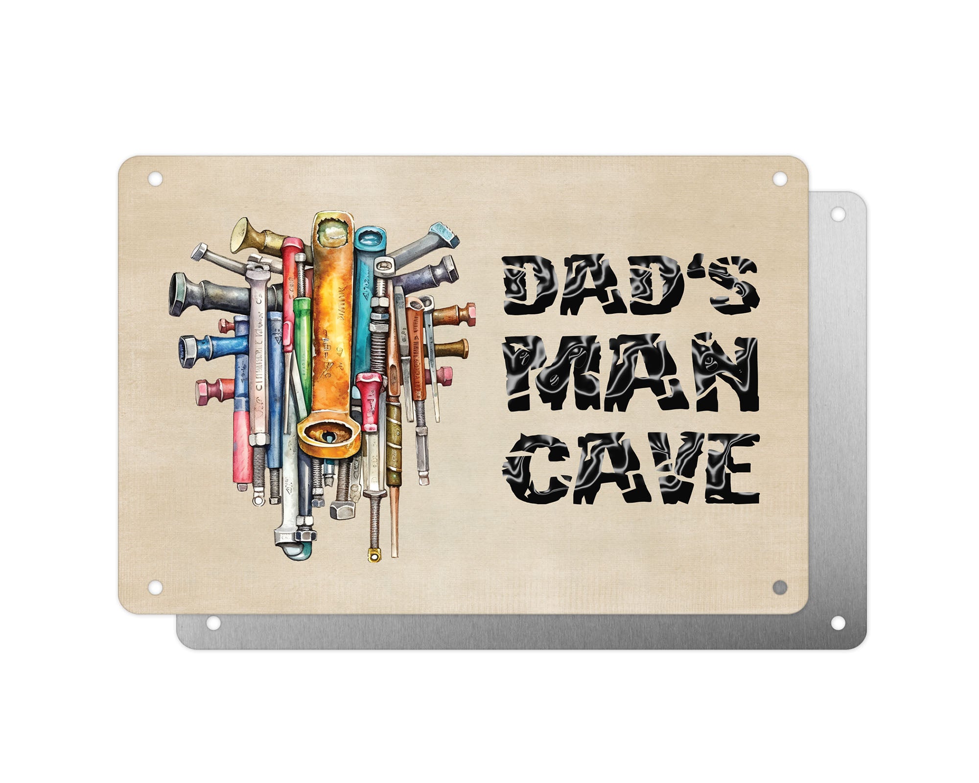 Father's Day Personalised Plaque, Dads Man Cave Tools, Aluminium Sheet, Metal Sign, Gift For Him, Dad, Grandad