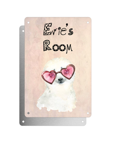 Cute Animal Personalised Name Plaque – Baby Seal With Heart Sunglasses | Vintage-Style Aluminium Sign for Kids’ Room