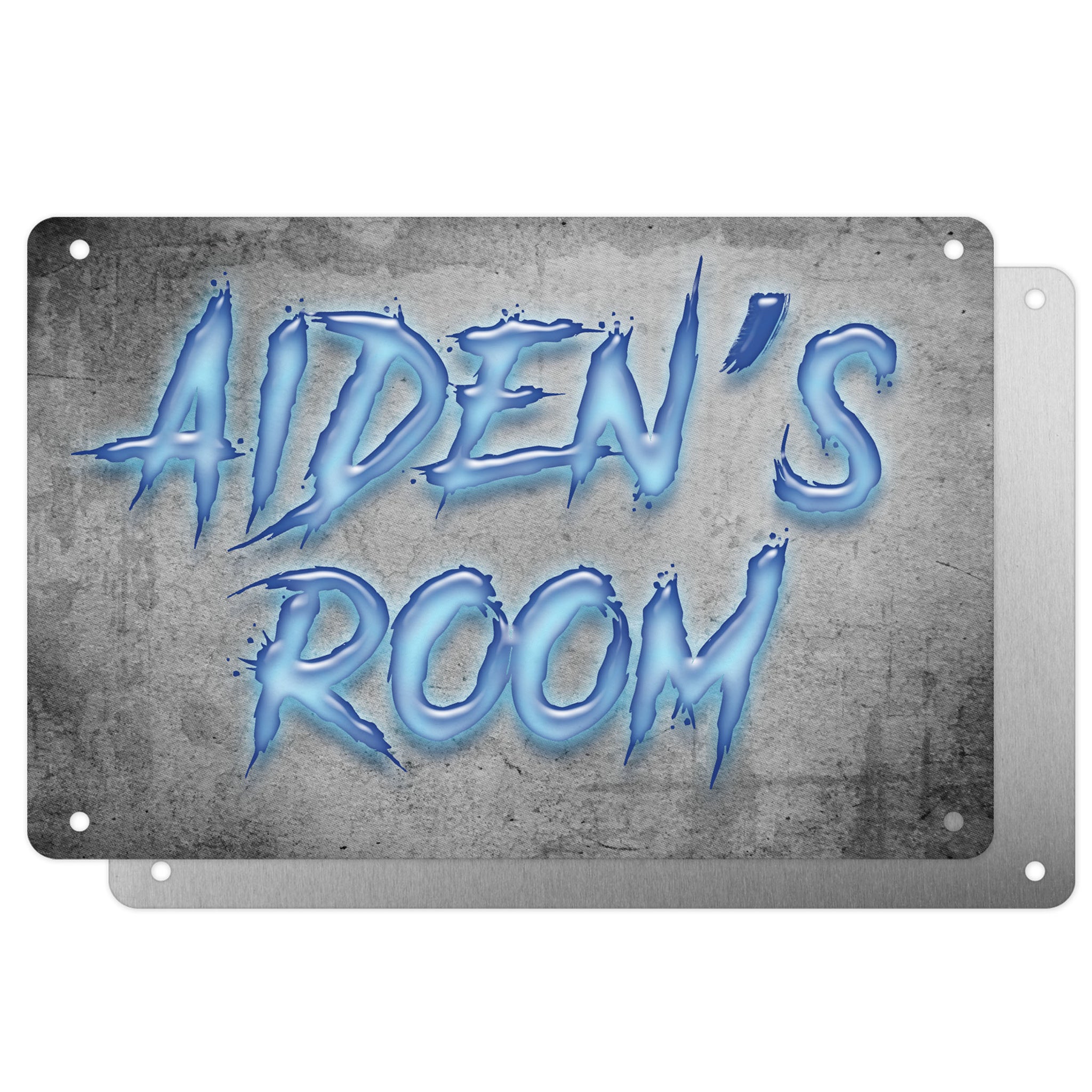 Boys Personalised Bedroom Name Plaque – Aluminium Metal Sign | Ice Blue Slash Font | Gift for Him