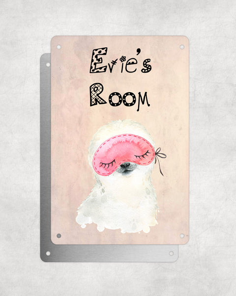 Cute Animal Personalised Name Plaque – Baby Seal With Sleep Mask | Vintage-Style Aluminium Sign for Kids’ Room