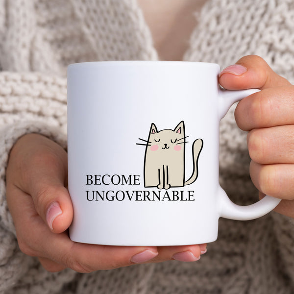 Become Ungovernable, Funny Birthday Gift with Cat Design, Personalised Joke Mug