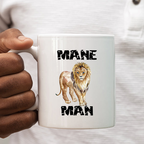 Mane Man, Funny Customised Birthday Lion Gift for Him, Personalised Mug