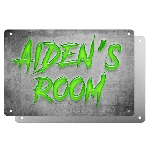 Boys Personalised Bedroom Name Plaque – Aluminium Metal Sign | Bright Green Slash Font | Gift for Him