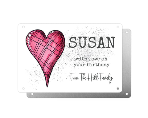 Personalised Graveside Plaque, Aluminium Bereavement Sheet, Metal Sign, Pink Criss Cross Heart, Remembrance Gift