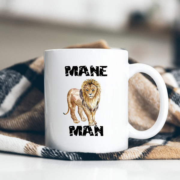 Mane Man, Funny Customised Birthday Lion Gift for Him, Personalised Mug