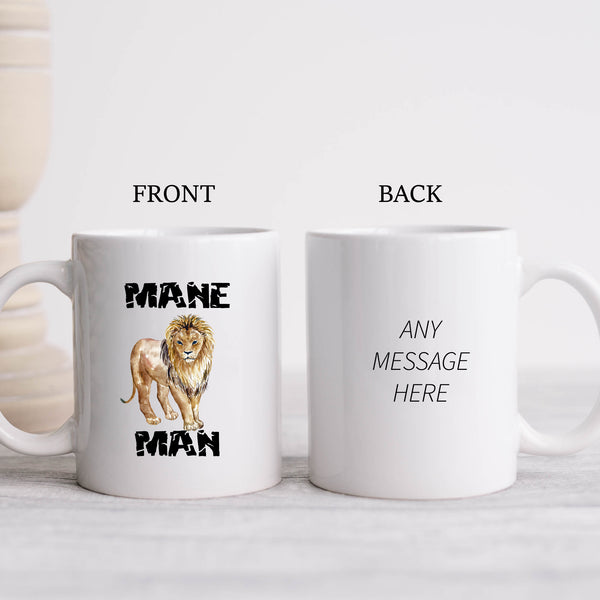 Mane Man, Funny Customised Birthday Lion Gift for Him, Personalised Mug