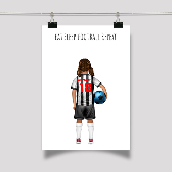 Little Footballer Personalised Portrait Print, Eat Sleep Football Repeat, Cute Gift for Children