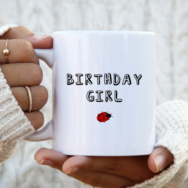 Birthday Girl, Cute Customised Birthday Gift for Her, Personalised Ladybird Mug