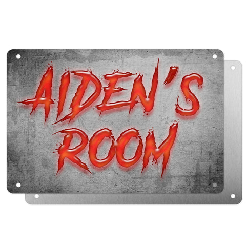 Boys Personalised Bedroom Name Plaque – Aluminium Metal Sign | Bright Red Slash Font | Gift for Him