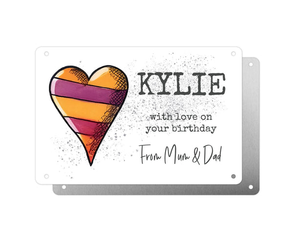 Personalised Graveside Plaque, Aluminium Bereavement Sheet, Metal Sign, Orange Purple & Red Heart, Remembrance Gift