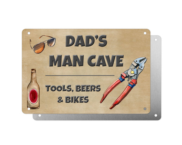 Father's Day Personalised Plaque, Dads Man Cave Tools Beers & Bikes, Aluminium Sheet, Metal Sign, Gift For Him, Dad, Grandad