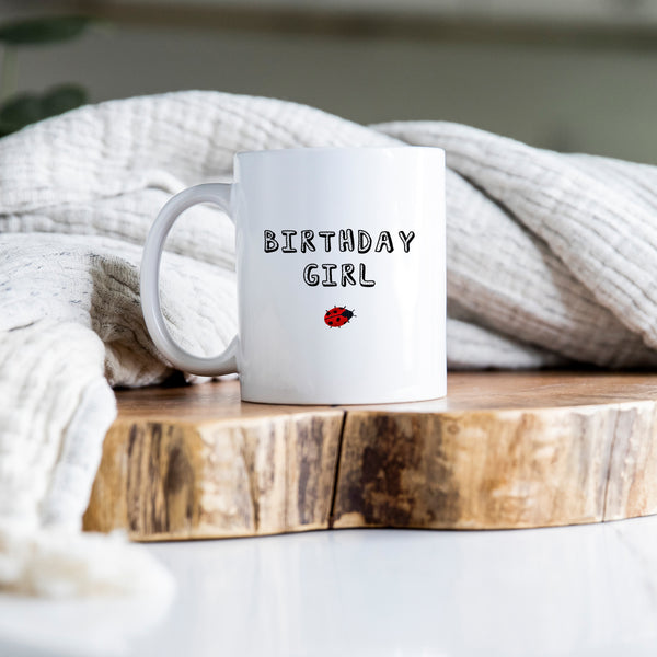 Birthday Girl, Cute Customised Birthday Gift for Her, Personalised Ladybird Mug