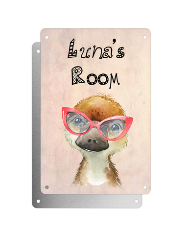 Cute Animal Personalised Name Plaque – Baby Platypus With Red Glasses | Vintage-Style Aluminium Sign for Kids’ Room