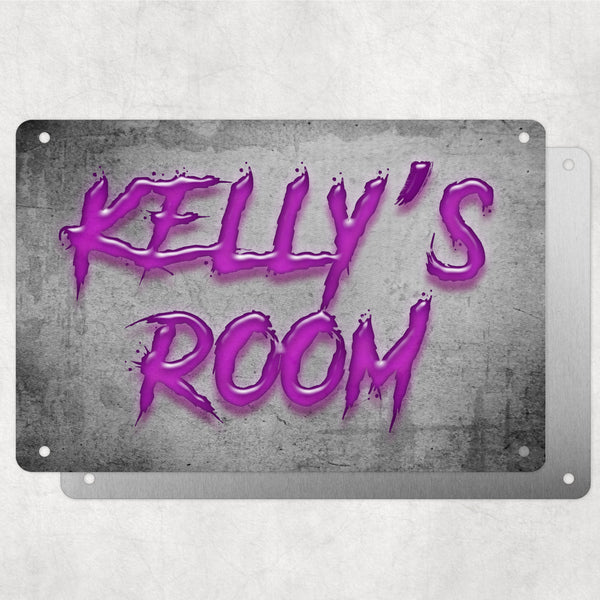 Girls Personalised Bedroom Name Plaque – Aluminium Metal Sign | Purple Slash Font | Gift for Her