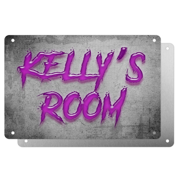 Girls Personalised Bedroom Name Plaque – Aluminium Metal Sign | Purple Slash Font | Gift for Her