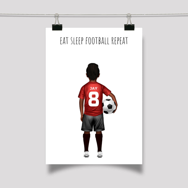 Little Footballer Personalised Portrait Print, Eat Sleep Football Repeat, Cute Gift for Children
