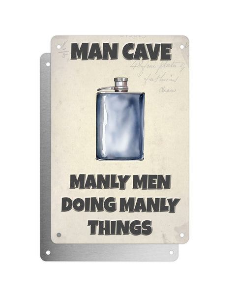 Father's Day Plaque, Man Cave, Manly Men Doing Manly Things Hip Flask, Aluminium Sheet, Metal Sign, Gift For Him, Dad, Grandad