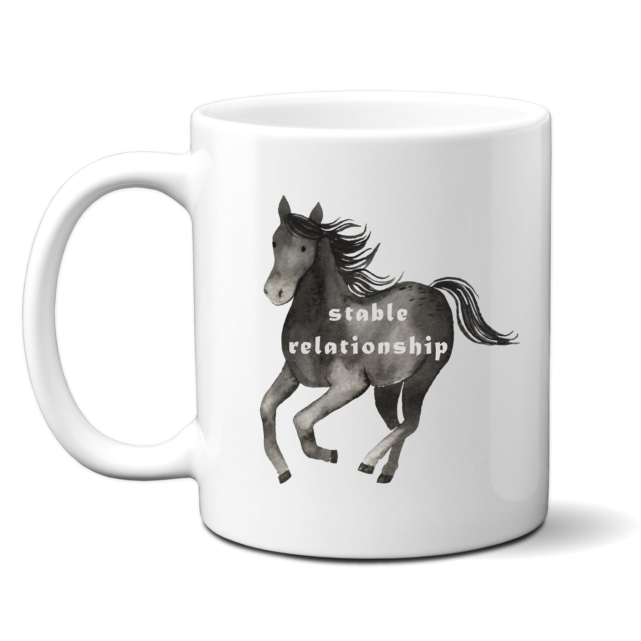 Stable Relationship, Funny Birthday Gift with Black Horse, Personalised Mug