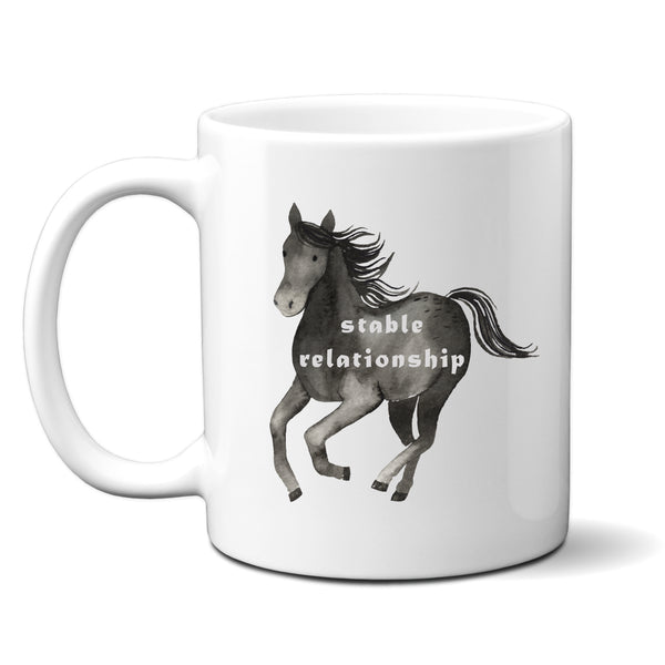 Stable Relationship, Funny Birthday Gift with Black Horse, Personalised Mug