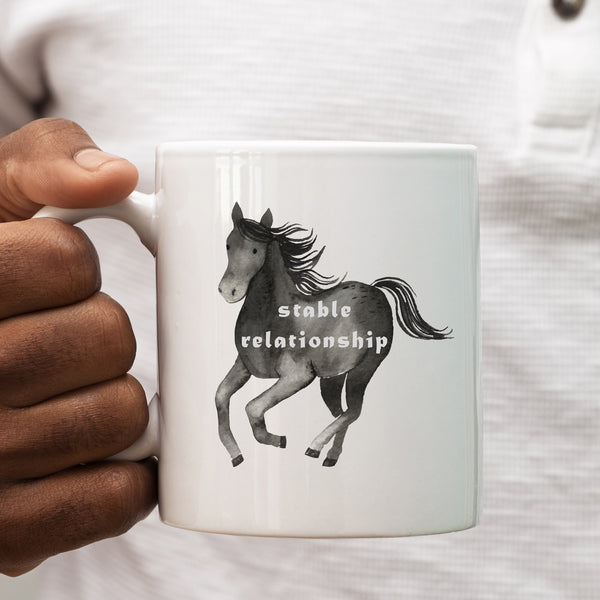 Stable Relationship, Funny Birthday Gift with Black Horse, Personalised Mug