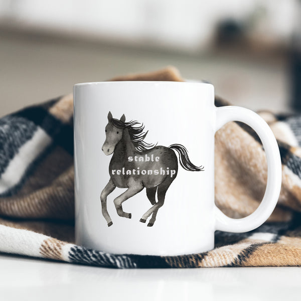 Stable Relationship, Funny Birthday Gift with Black Horse, Personalised Mug