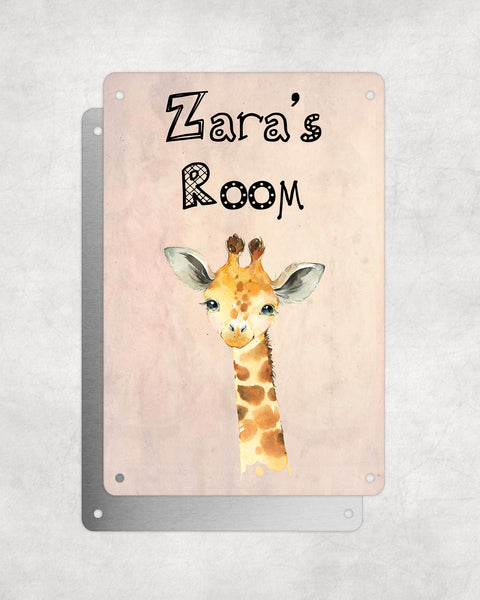 Cute Animal Personalised Name Plaque – Baby Giraffe | Vintage-Style Aluminium Sign for Kids’ Room