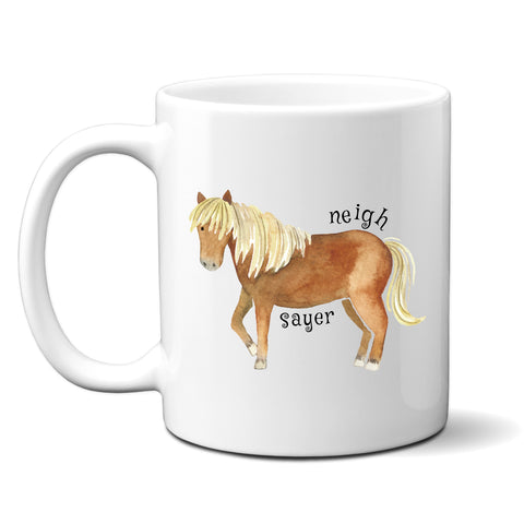 Neigh Sayer, Funny Birthday Gift with Brown Horse Design, Personalised Mug