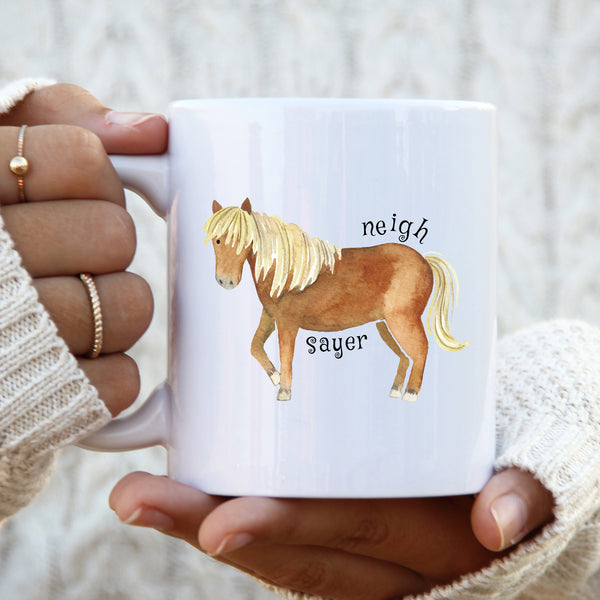 Neigh Sayer, Funny Birthday Gift with Brown Horse Design, Personalised Mug