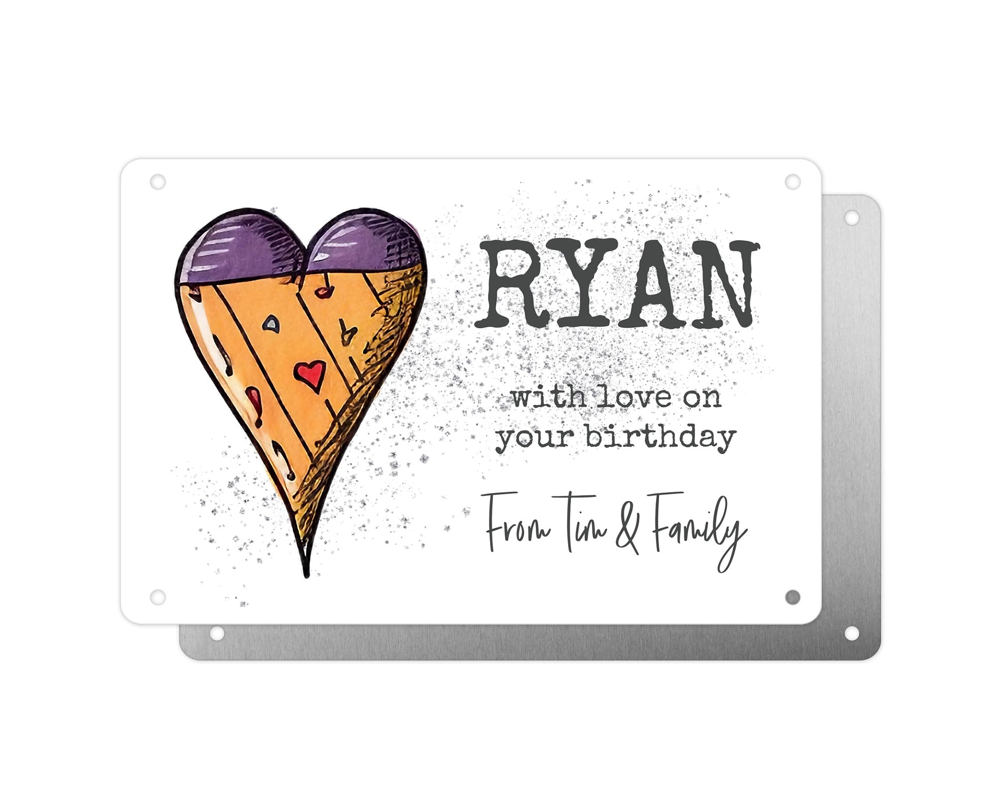 Personalised Graveside Plaque, Aluminium Bereavement Sheet, Metal Sign, Orange and Purple Heart, Remembrance Gift