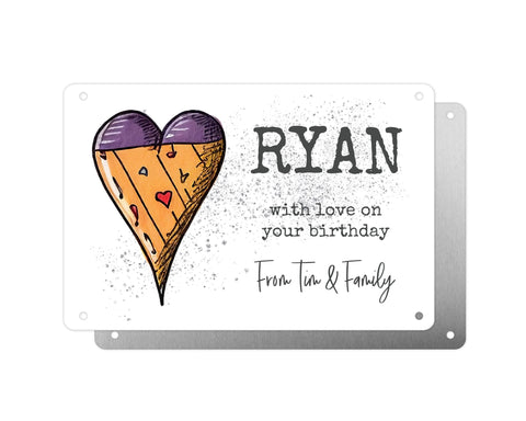 Personalised Graveside Plaque, Aluminium Bereavement Sheet, Metal Sign, Orange and Purple Heart, Remembrance Gift