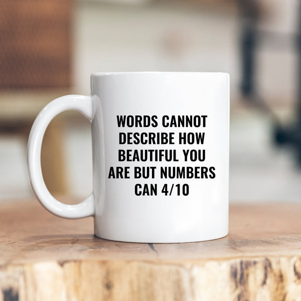 Words Cannot Describe How Beautiful You Are, Funny Offensive Birthday Gift, Personalised Mug