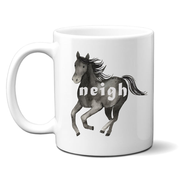 Neigh, Funny Birthday Gift with Black Horse Design, Personalised Mug