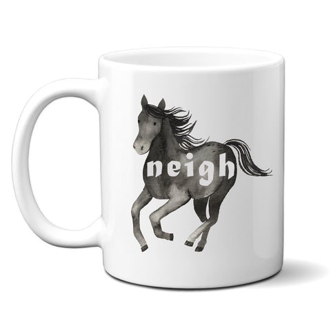 Neigh, Funny Birthday Gift with Black Horse Design, Personalised Mug