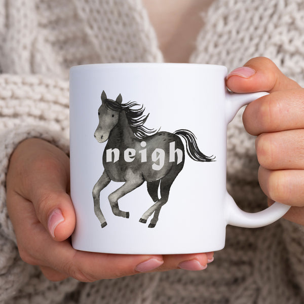 Neigh, Funny Birthday Gift with Black Horse Design, Personalised Mug