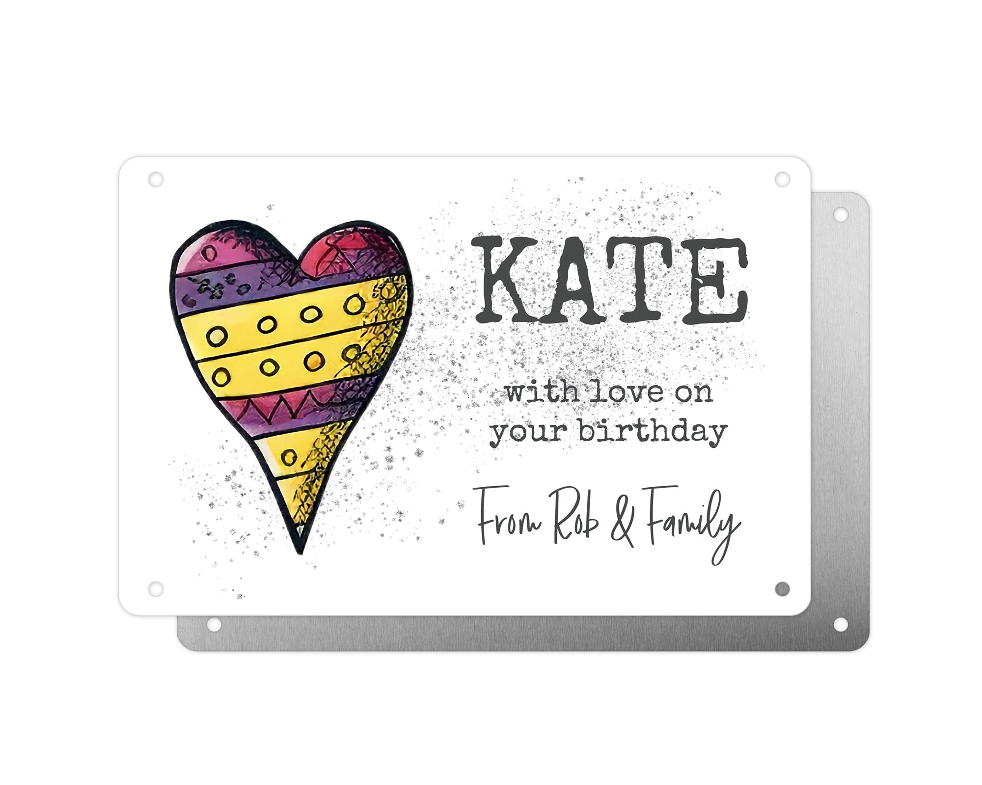 Personalised Graveside Plaque, Aluminium Bereavement Sheet, Metal Sign, Purple & Yellow Heart, Remembrance Gift