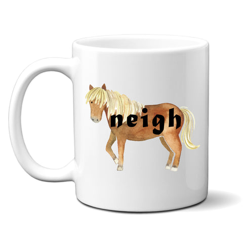 Neigh, Funny Birthday Gift with Brown Horse Design, Personalised Mug
