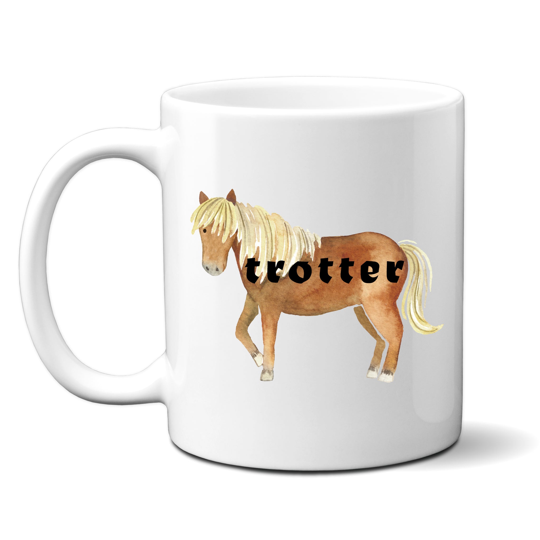 Trotter, Funny Birthday Gift with Brown Horse Design, Personalised Mug