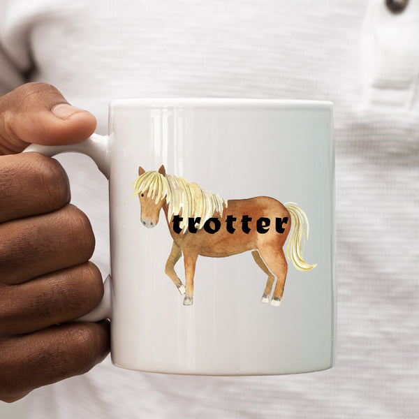 Trotter, Funny Birthday Gift with Brown Horse Design, Personalised Mug