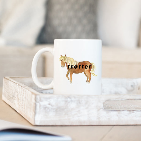 Trotter, Funny Birthday Gift with Brown Horse Design, Personalised Mug