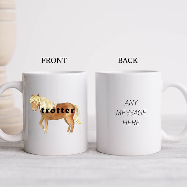 Trotter, Funny Birthday Gift with Brown Horse Design, Personalised Mug