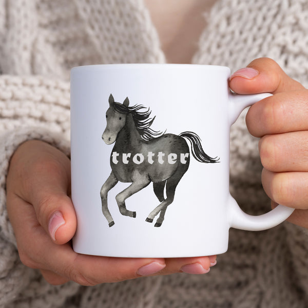 Trotter, Funny Birthday Gift with Black Horse Design, Personalised Mug