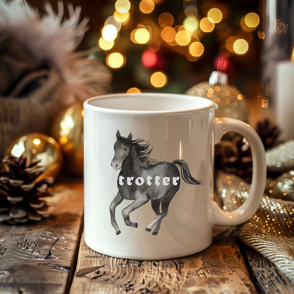 Trotter, Funny Birthday Gift with Black Horse Design, Personalised Mug