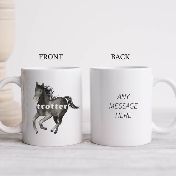 Trotter, Funny Birthday Gift with Black Horse Design, Personalised Mug