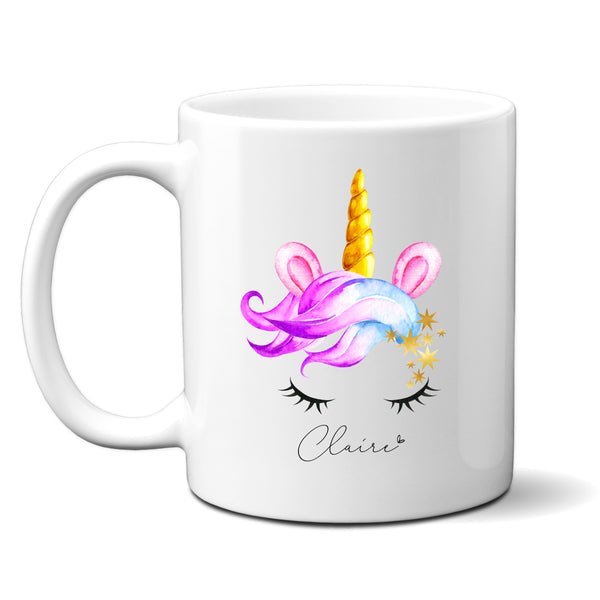 Pretty Unicorn with Lashes Mug with Name, Personalised Front and Back