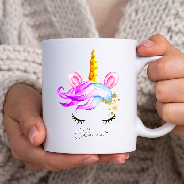 Pretty Unicorn with Lashes Mug with Name, Personalised Front and Back