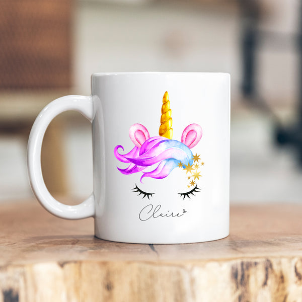 Pretty Unicorn with Lashes Mug with Name, Personalised Front and Back