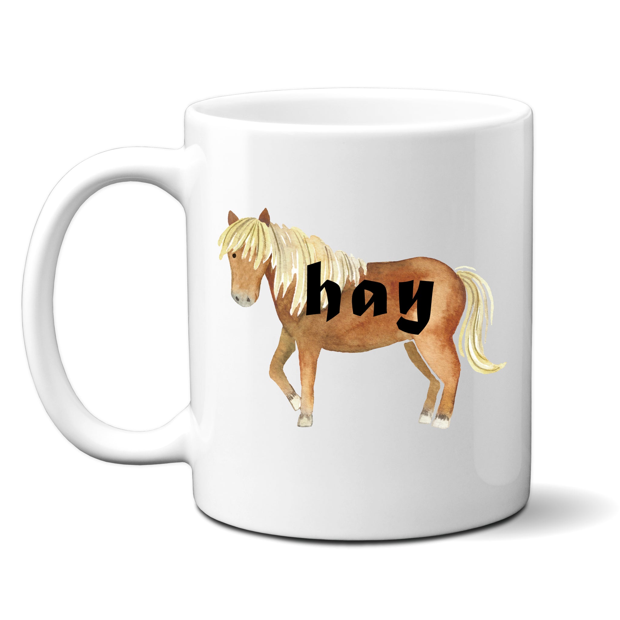Hay, Funny Birthday Gift with Brown Horse Design, Personalised Mug