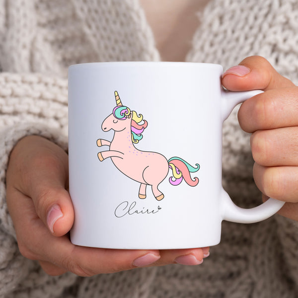 Pink Unicorn Mug with Name, Personalised Front and Back