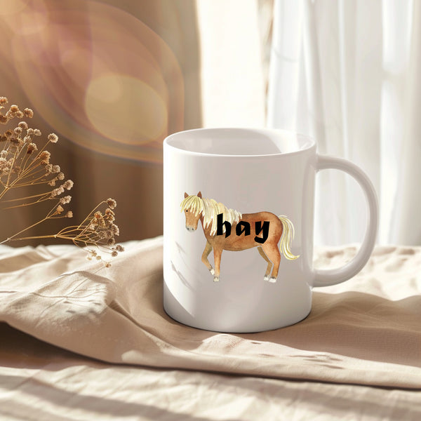 Hay, Funny Birthday Gift with Brown Horse Design, Personalised Mug